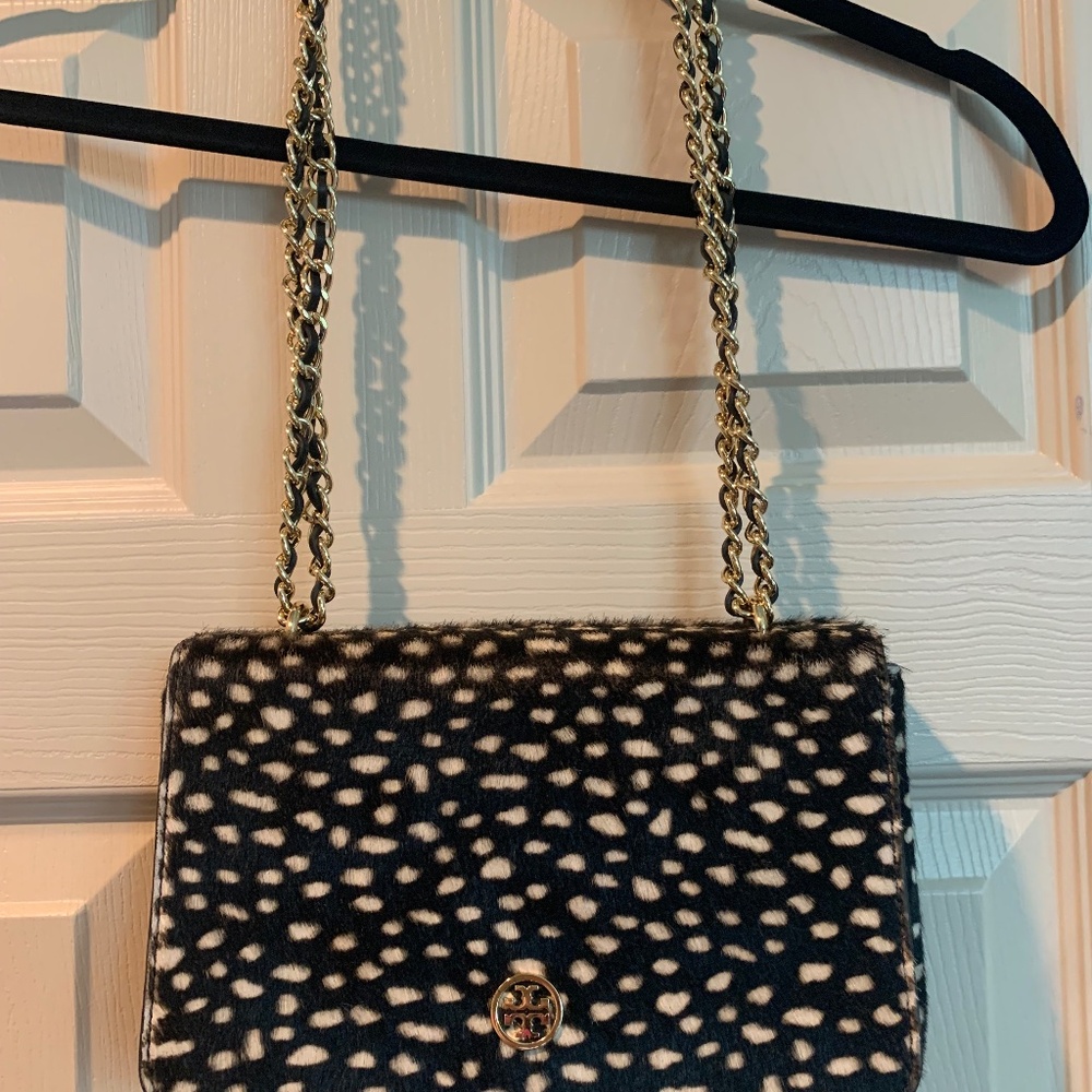 Tory Burch Black/Cream Animal hair/leather Shoulder Handbag